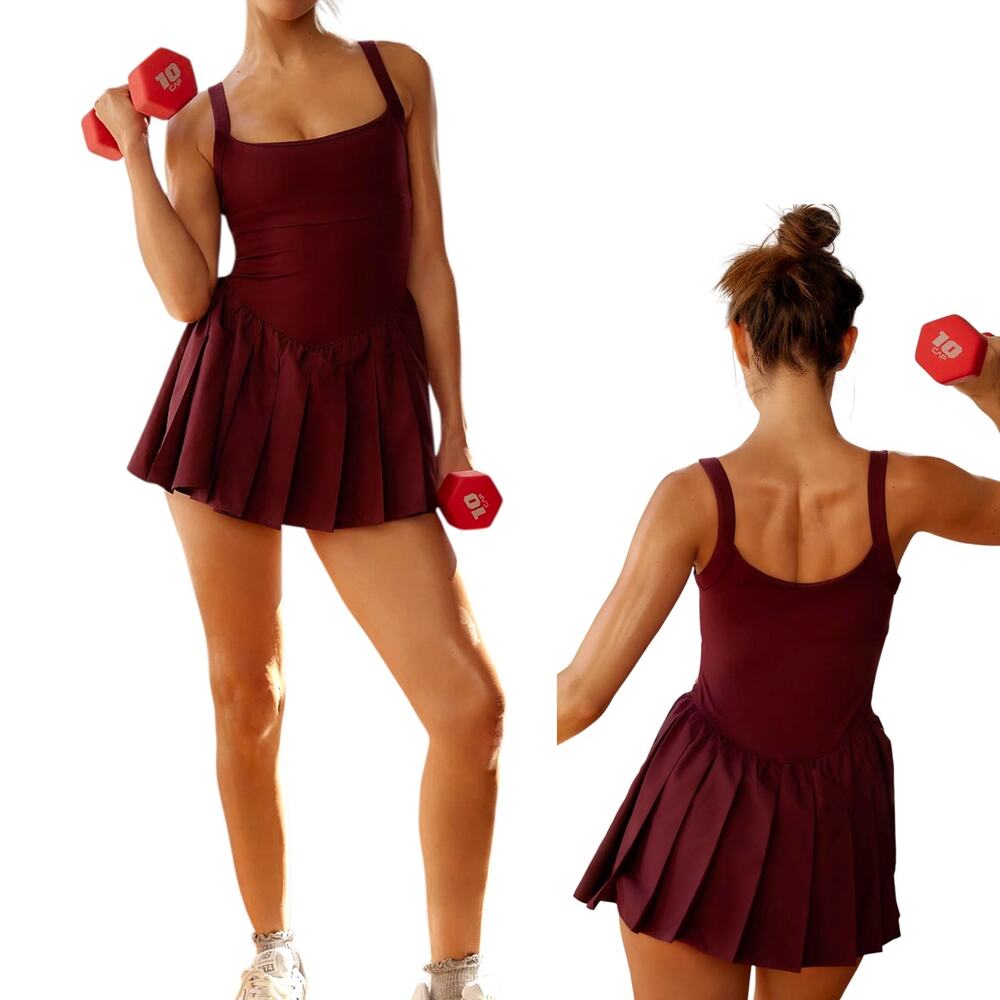 FP Movement by Free People Burgundy Tennis-Style Pleated Mini Dress